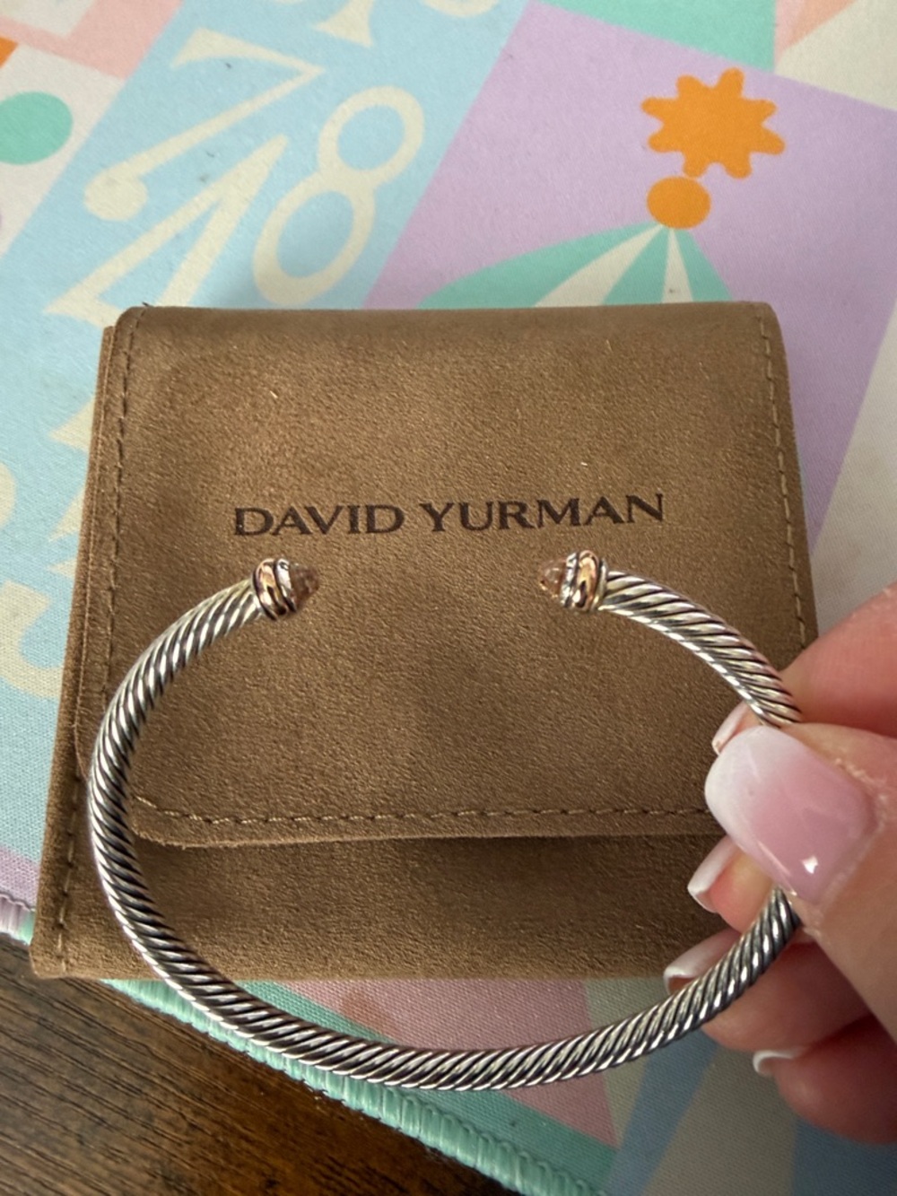 David Yurman Silver Cable Cuff with Rose Gold Accents